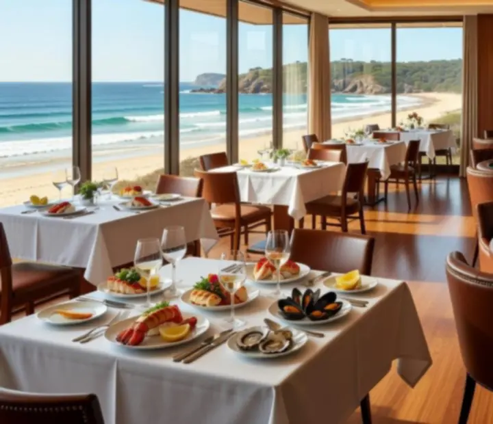 Australian coastal restaurant opening into an intimate offline poker card room with felt tables and chips