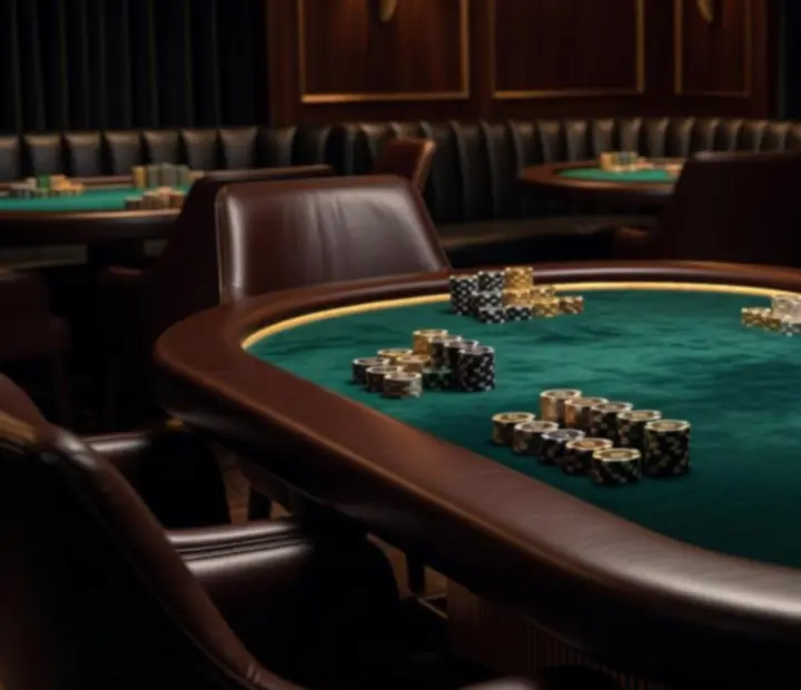Invitation-only high roller poker lounge with custom tables and ambient lighting at CoralPllay