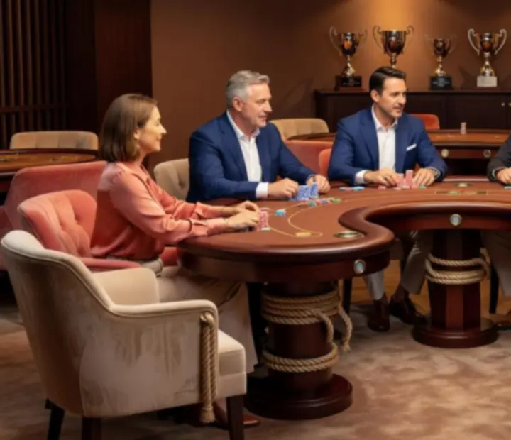 High roller poker lounge at CoralPllay with plush seating and ambient lighting